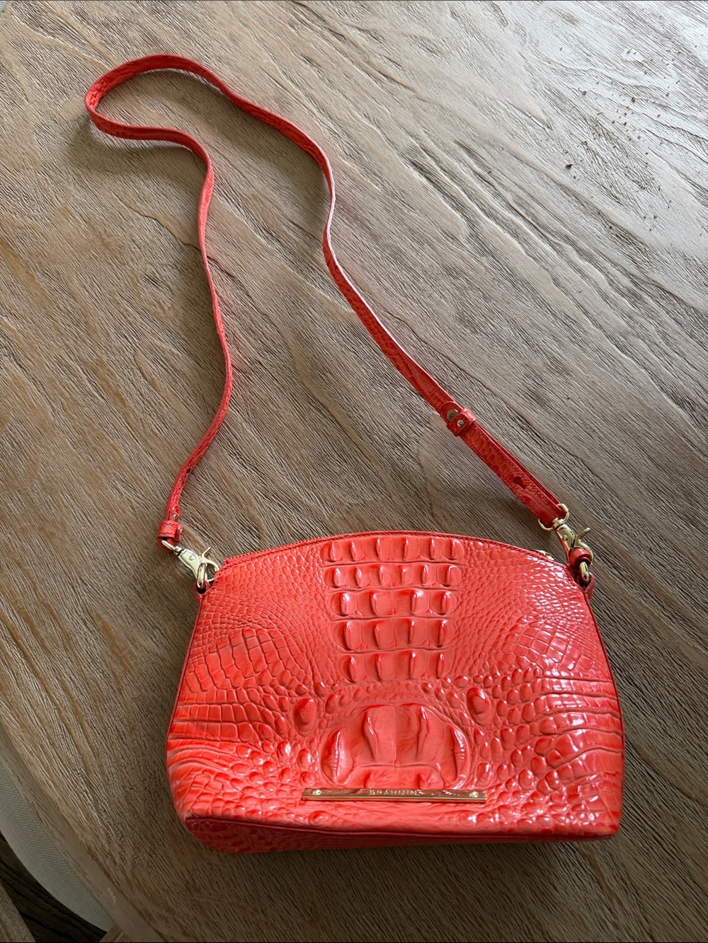 Brahmin Coral-Red Croc-Embossed Leather Crossbody